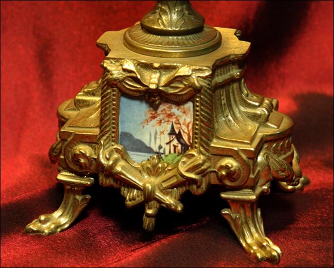 PIĘKNY ZEGAR MOSIĘŻNY Z MALOWANĄ PORCELANĄ - 7