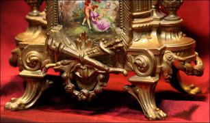 PIĘKNY ZEGAR MOSIĘŻNY Z MALOWANĄ PORCELANĄ - zdjęcie 14