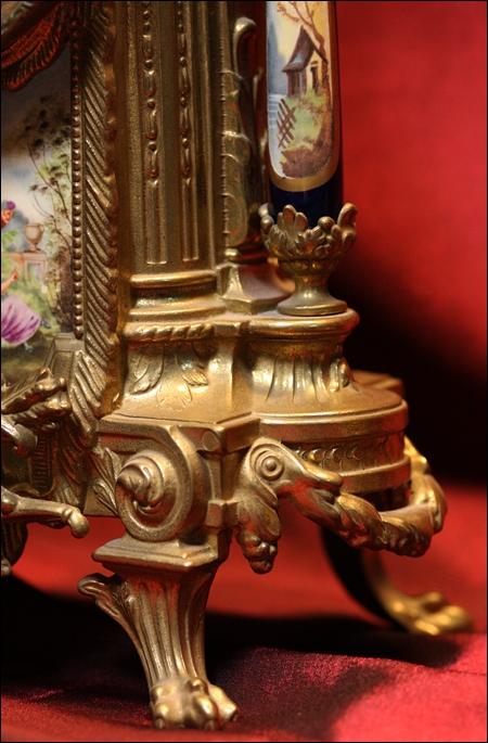 PIĘKNY ZEGAR MOSIĘŻNY Z MALOWANĄ PORCELANĄ - 14