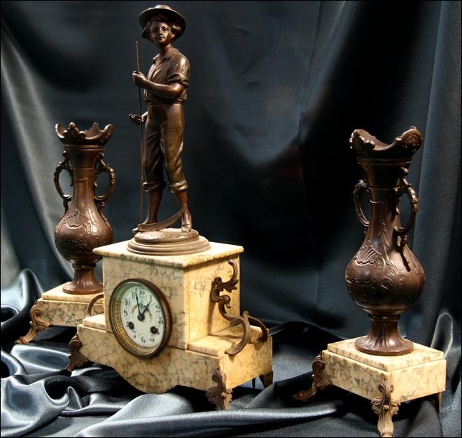 MARMUROWY ZEGAR Z PRZYSTAWKAMI PRZEŁ. XIX I XX w. - 1