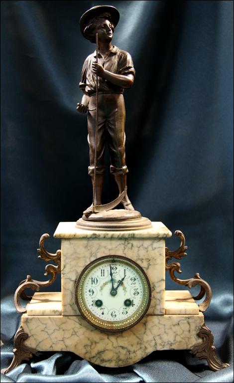 MARMUROWY ZEGAR Z PRZYSTAWKAMI PRZEŁ. XIX I XX w. - 2