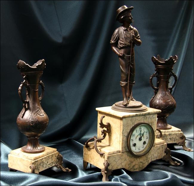 MARMUROWY ZEGAR Z PRZYSTAWKAMI PRZEŁ. XIX I XX w. - 15