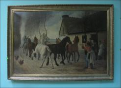 OBRAZ KONIE PRZY OBERŻY - OTTO BACHE (k) - zdjęcie 9