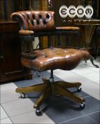 MAHONIOWY OBROTOWY FOTEL W STYLU CHESTERFIELD - zdjęcie 1
