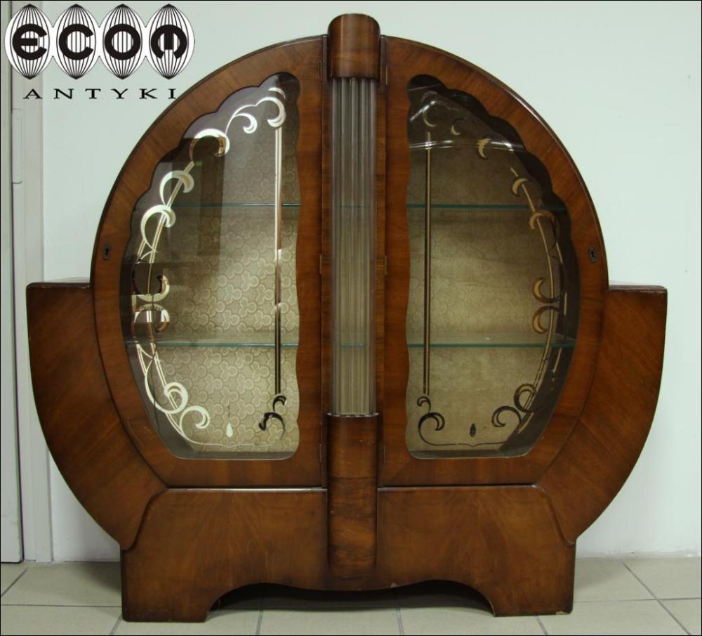 OKRĄGŁA ORZECHOWA WITRYNA ART DECO - RODZYNEK - 1
