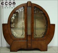 OKRĄGŁA ORZECHOWA WITRYNA ART DECO - RODZYNEK - zdjęcie 2