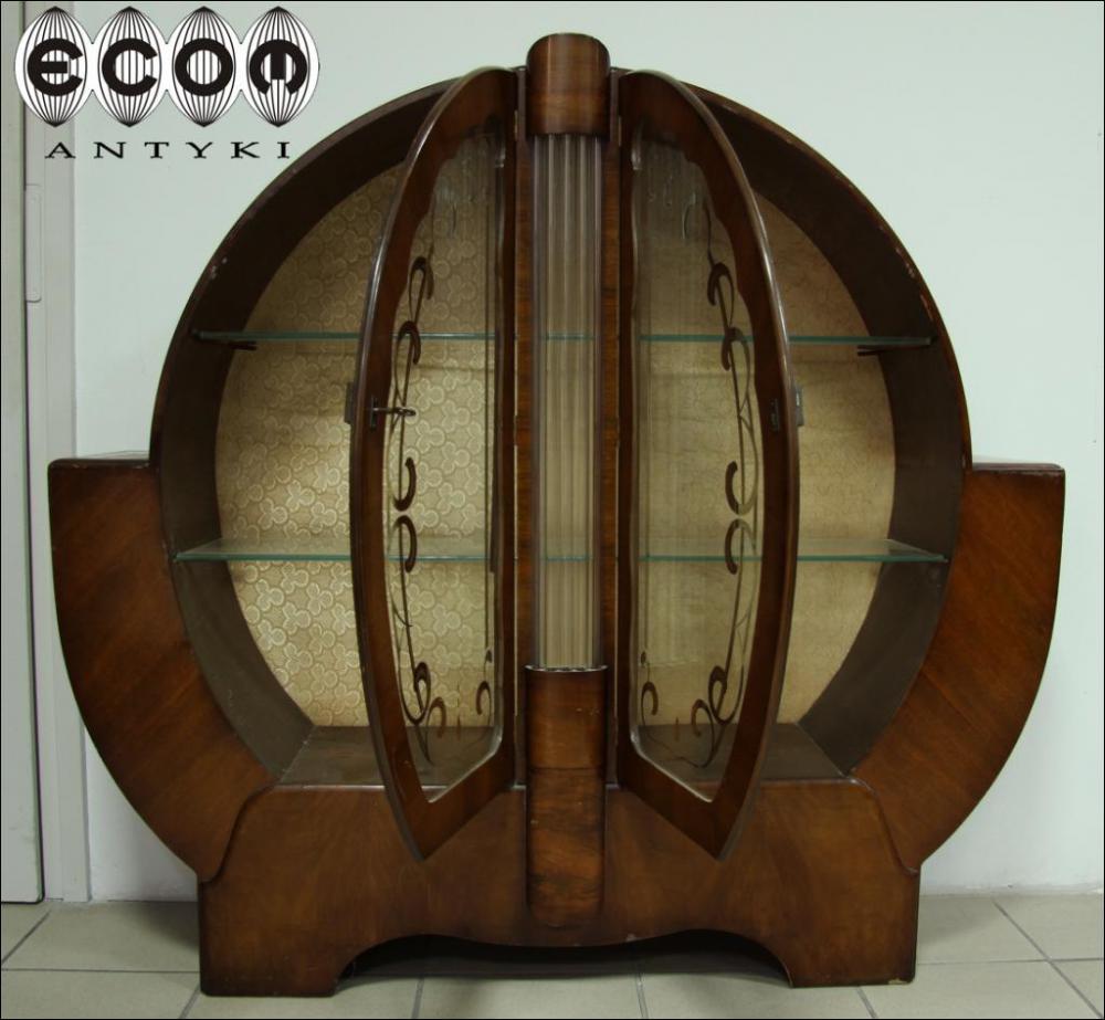 OKRĄGŁA ORZECHOWA WITRYNA ART DECO - RODZYNEK - 2