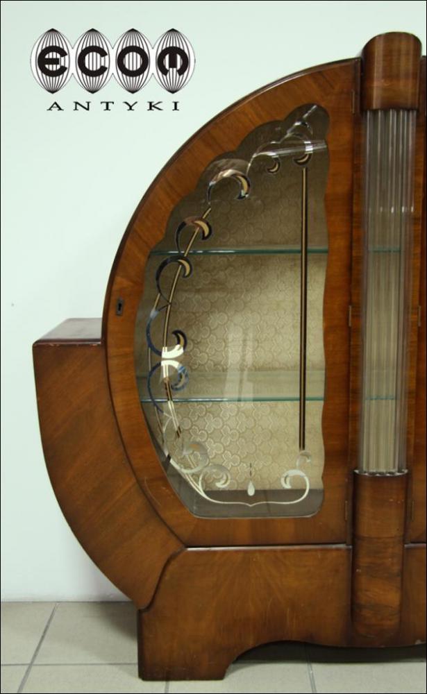 OKRĄGŁA ORZECHOWA WITRYNA ART DECO - RODZYNEK - 6