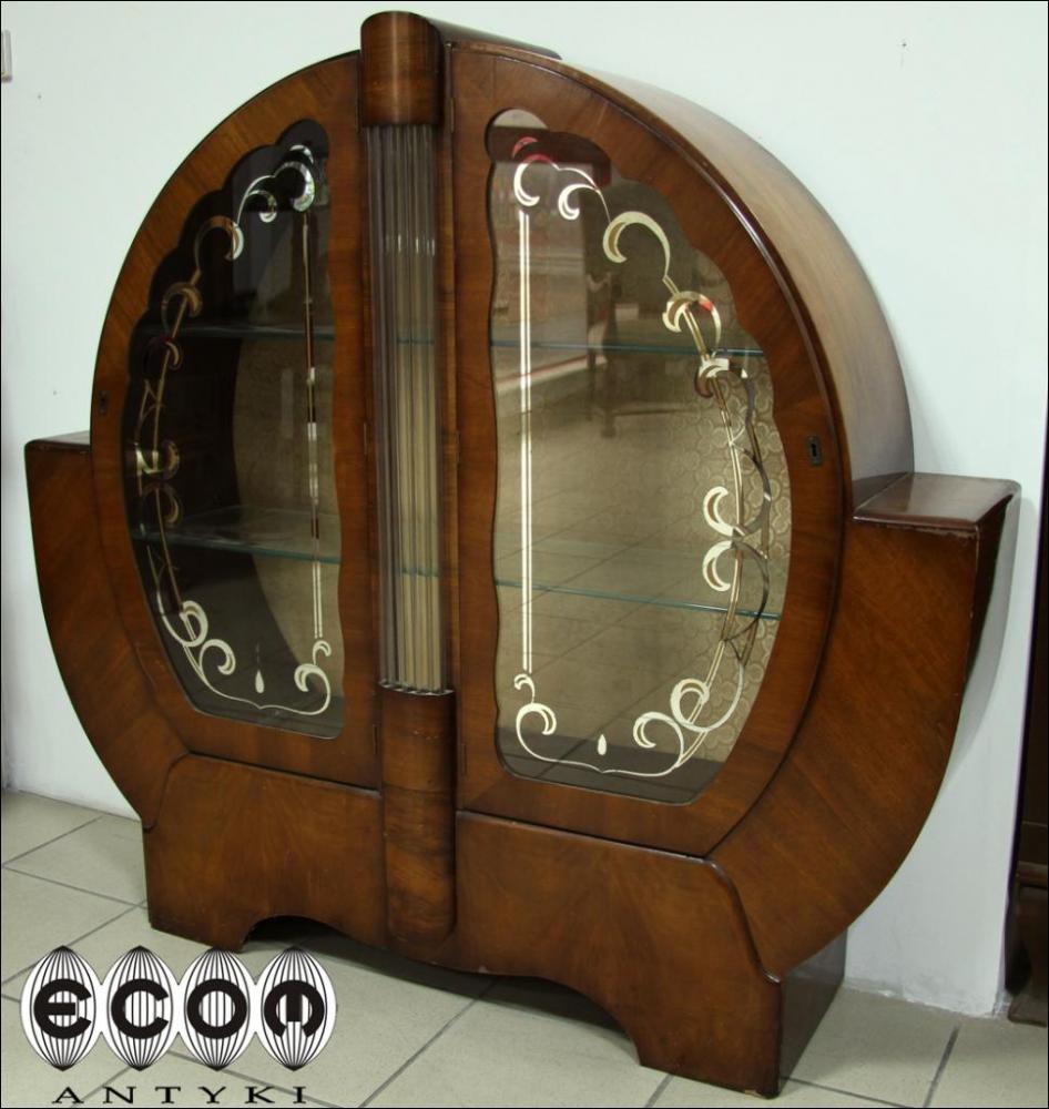 OKRĄGŁA ORZECHOWA WITRYNA ART DECO - RODZYNEK - 8