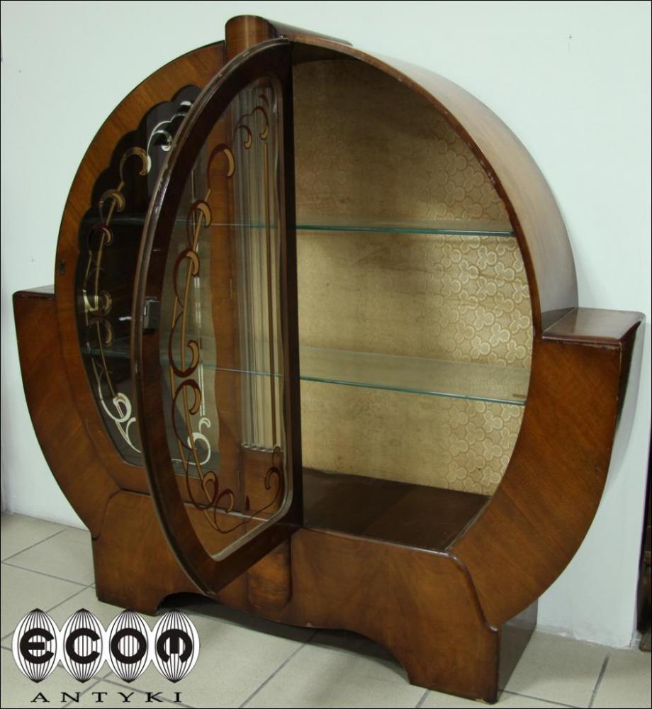 OKRĄGŁA ORZECHOWA WITRYNA ART DECO - RODZYNEK - 9