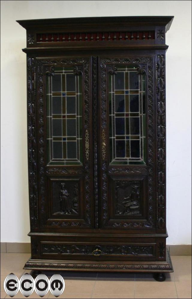 PRZEPIĘKNA DĘBOWA BIBLIOTEKA Z WITRAŻEM - 1