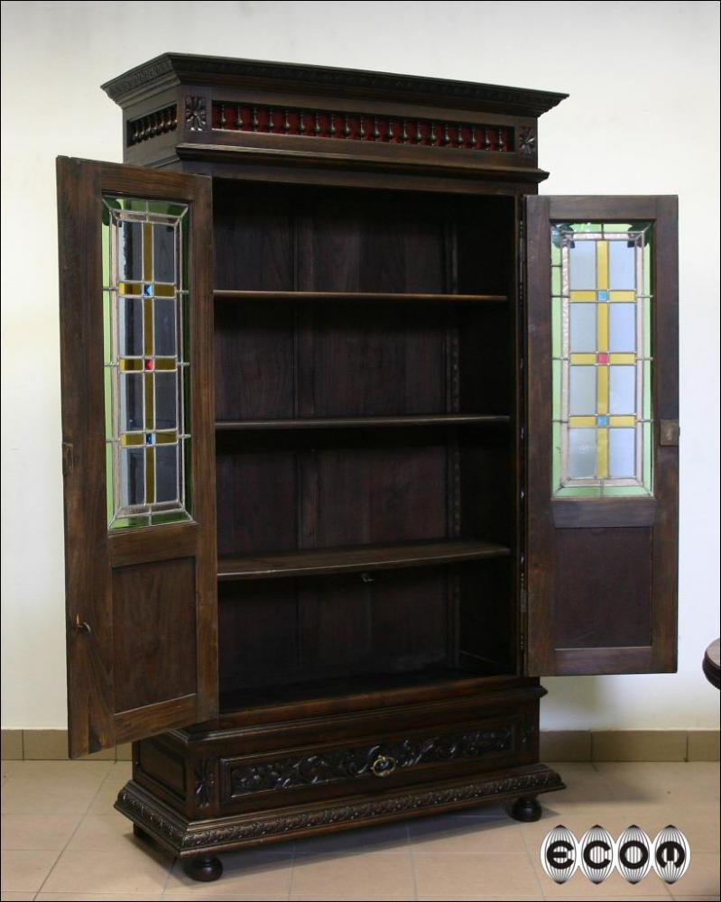PRZEPIĘKNA DĘBOWA BIBLIOTEKA Z WITRAŻEM - 12