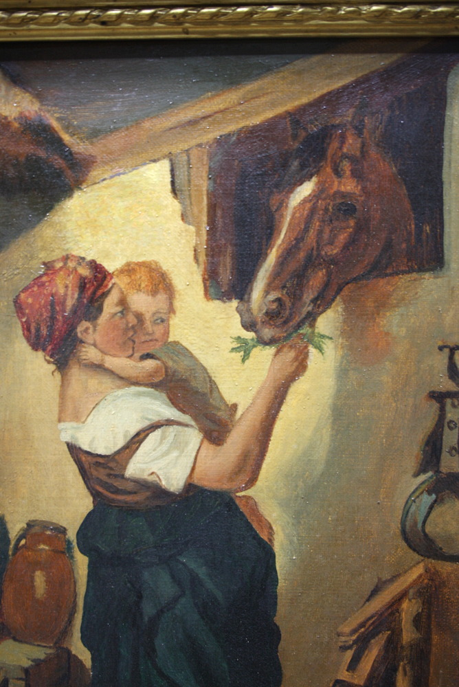 OBRAZ OLEJNY - KOBIETA KARMIĄCA KONIA - 1
