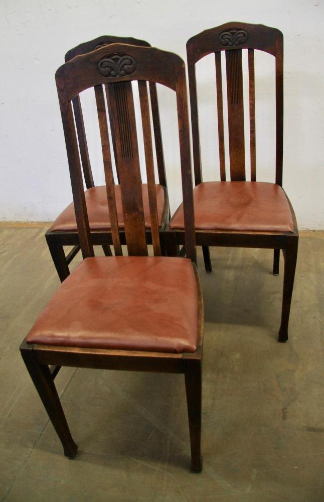 KOMPLET 3 KRZESEŁ DĘBOWYCH - PRZEŁ XIX I XX W. - 2