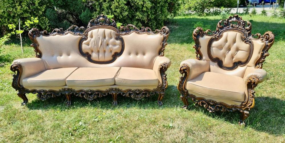Przepiękny komplet - sofa i fotel w stylu Rococo