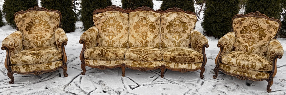 Komplet wypoczynkowy w stylu chippendale sofa +2 fotele - 1