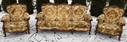 Komplet wypoczynkowy w stylu chippendale sofa +2 fotele - zdjęcie 2