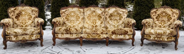 Komplet wypoczynkowy w stylu chippendale sofa +2 fotele - zdjęcie 14