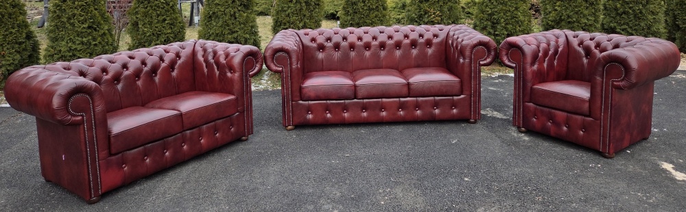 Komplet Wypoczynkowy Chesterfield Clasic 3 2 1 skóra